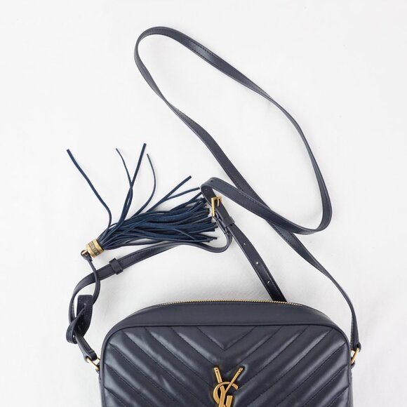 Saint Laurent Lou Quilted Leather Shoulder Camera Bag In Deep Marine & Gold - Picture 10 of 13